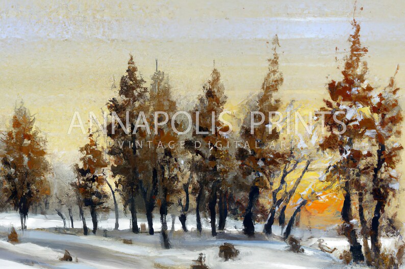Winter Landscape Print Snowy Winter Trees Printable Wall Art Christmas Wall Art Vintage Style Oil Painting image 3