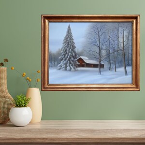 Vintage Farmhouse Print Winter Barn Snowy Forest Downloadable Wall Art Winter Wonderland Oil Painting P26 image 2