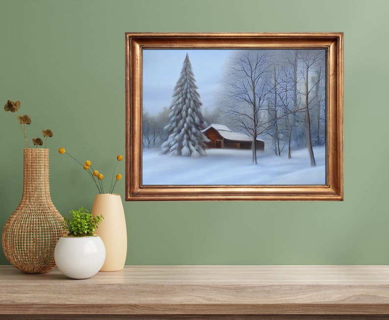 Vintage Farmhouse Print Winter Barn Snowy Forest Downloadable Wall Art Winter Wonderland Oil Painting P26 image 2