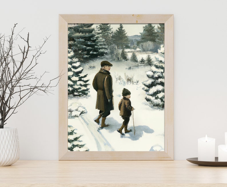 Country Christmas Vintage Painting Holiday Decor Winter Rustic Wall Art PRINTABLE Digital P6 image 4