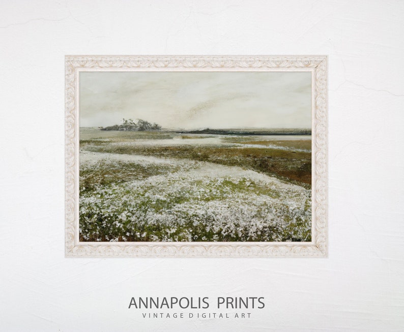 Spring Meadow Painting Vintage Landscape Print Country Field Printable Art P13 image 1