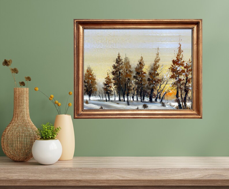 Winter Landscape Print Snowy Winter Trees Printable Wall Art Christmas Wall Art Vintage Style Oil Painting image 2