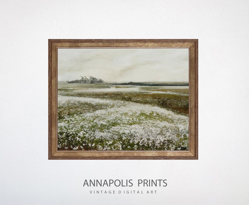 Spring Meadow Painting Vintage Landscape Print Country Field Printable Art P13 image 4