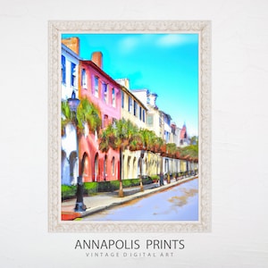 Rainbow Row Charleston Vintage Print | Vintage Cityscape Print | Farmhouse PRINTABLE Art | P9