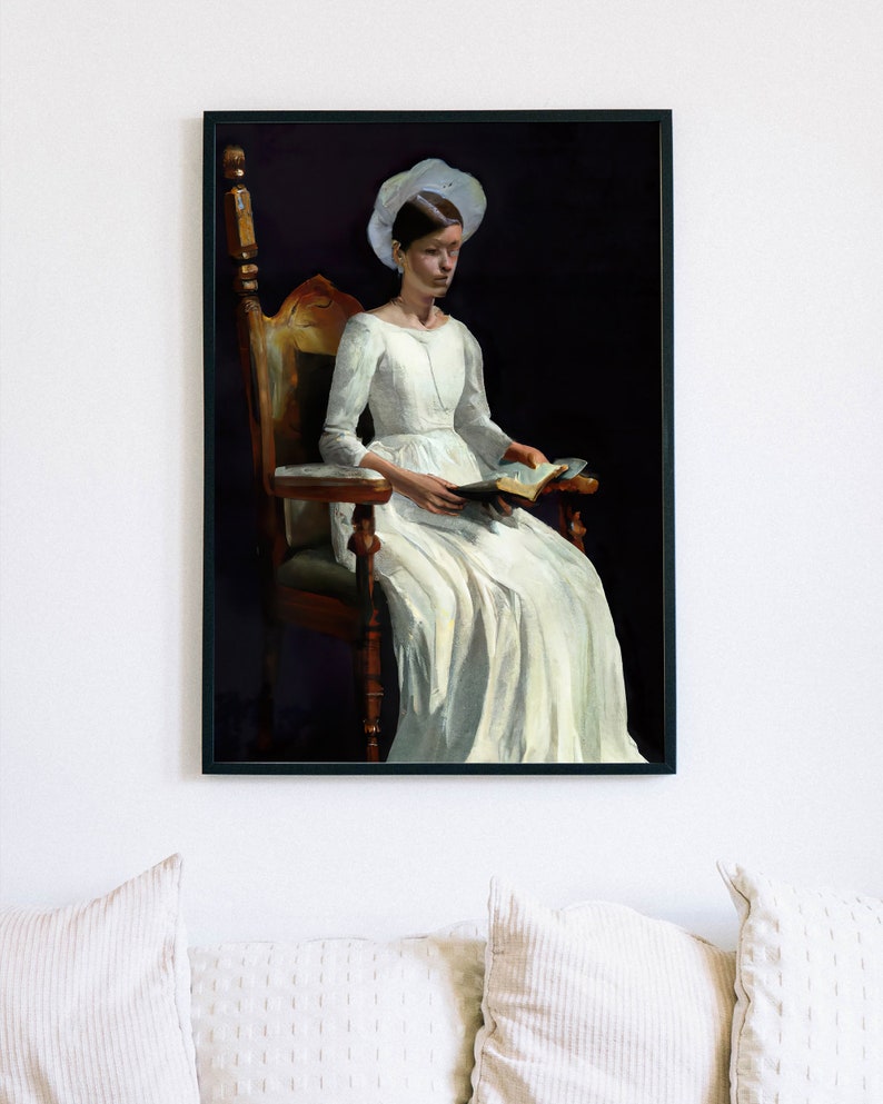 Antique Portrait Woman Reading Book Vintage Print Bedroom Wall Decor Digital PRINTABLE imagem 4