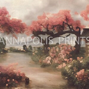 Spring Decor Cherry Blossom Trees Digital Print Vintage Spring Wall Art Pink Sakura Wall Decor PRINTABLE Painting P30 image 3