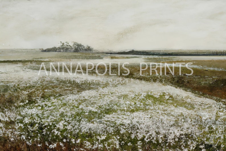 Spring Meadow Painting Vintage Landscape Print Country Field Printable Art P13 image 3