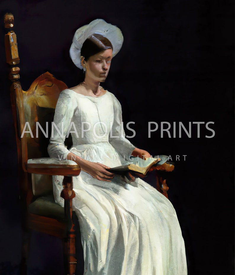 Antique Portrait Woman Reading Book Vintage Print Bedroom Wall Decor Digital PRINTABLE image 2