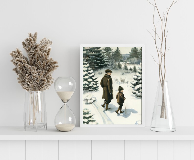 Country Christmas Vintage Painting Holiday Decor Winter Rustic Wall Art PRINTABLE Digital P6 image 2