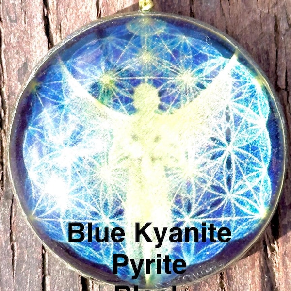 Archangel Michael for Protection - blue kyanite - orgonite - holographic amazing effect - superior craftmanship - Tesla double coil