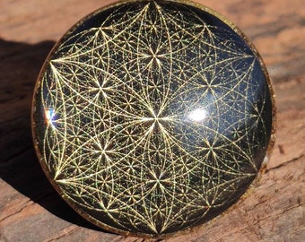 Seed of Life Orgonite - Tesla coil - Holographic Effect (watch short video on description) - golden leaf - gemstones - high vibratory energy