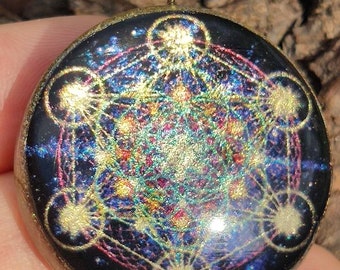 Metatron cube orgone device - tesla double copper coil - 24k gold leaf - multiple gemstones - reiky