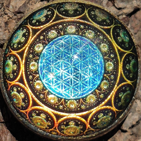 Mandala kaléidoscopique fleur de vie orgonite - Effet spécial holographique (regardez la courte vidéo sur la description) Lightworker de luxe fait à la main