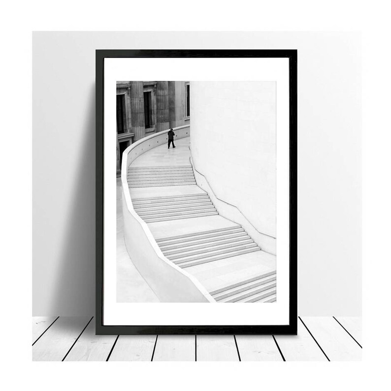 British Museum London Street Photography Black and White Architecture Staircase Minimalist Fine Art Print Interior