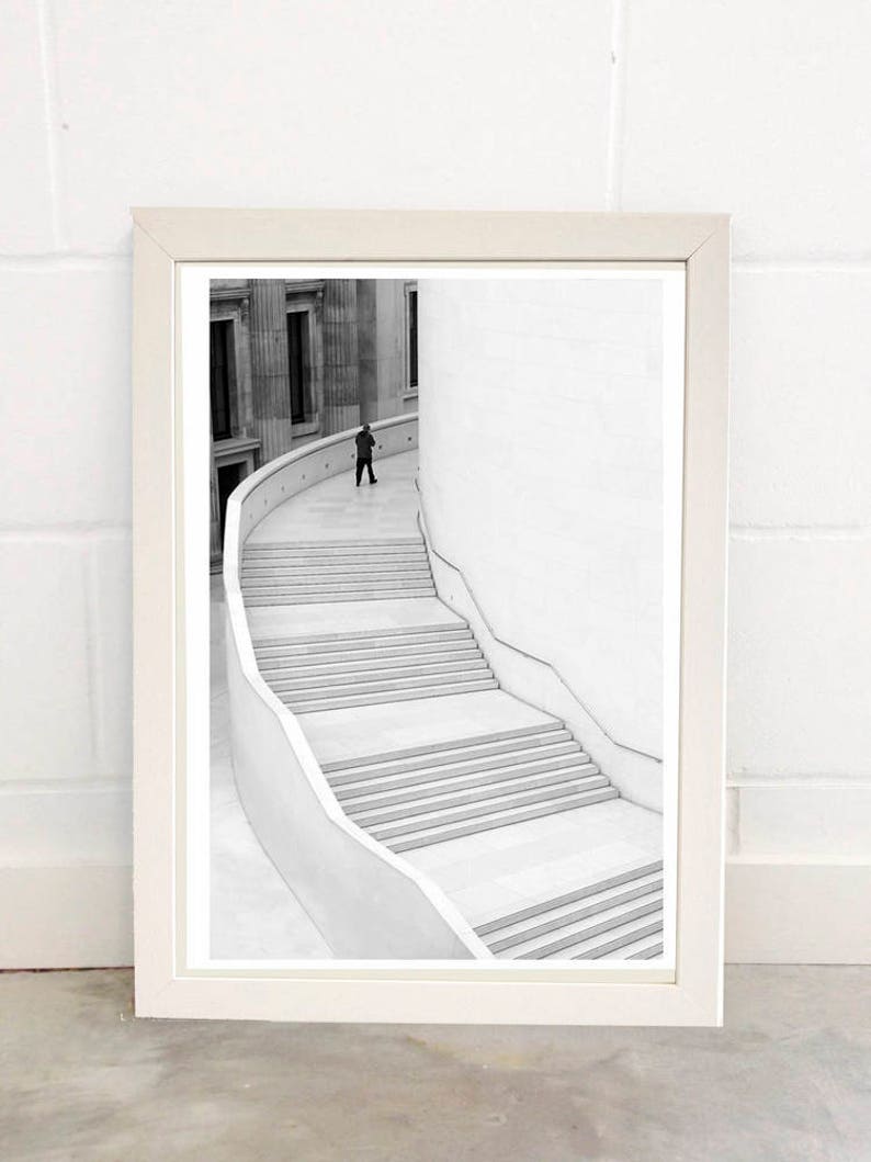 British Museum London Street Photography Black and White Architecture Staircase Minimalist Fine Art Print Interior