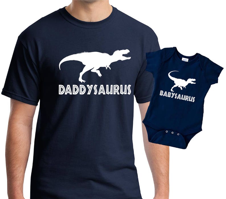 Daddysaurus babysaurus Father t-shirt and baby bodysuit baby grow set with t-rex