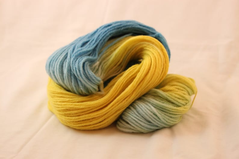 Yellow and White Bright Blue Hand Dyed Worsted Weight Peruvian Highland Wool Yarn