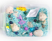 Sensory bin Kid toy fine motor skills educational blue marine shell sea crystal mermaid ship nursery decor game montessori