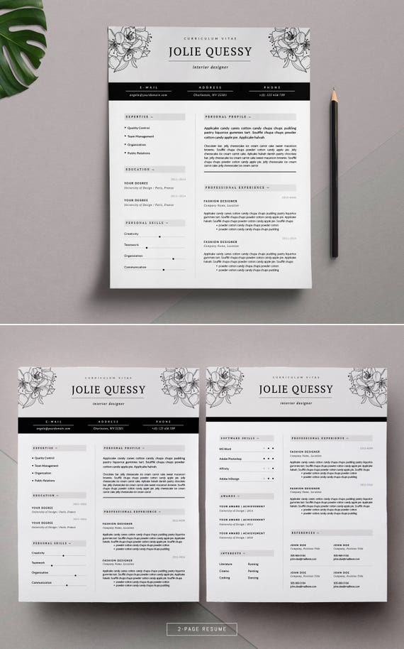 feminine resume stylish resume template cover letter for etsy