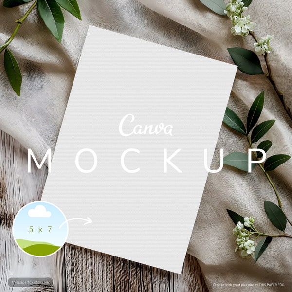 Canva Mockup for Boho Wedding Invitation Template: Edit in Canva 5x7" Card Mock Up Minimalist Aesthetics, Stationery Stock Photography Scene