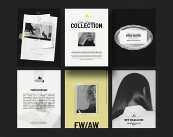 Conjunto de 21 plantillas para publicaciones de Instagram — Plantilla de Canva — Kit de redes sociales editorial grunge • HALLA