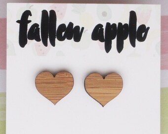 Wooden heart stud earring | bamboo studs | love earrings | small heart | laser cut | stud earrings | tiny hearts | handmade earrings