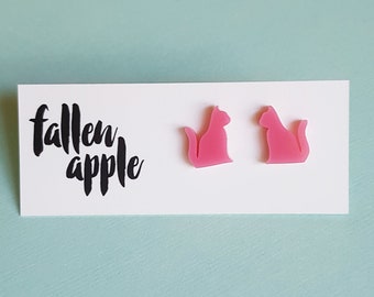 Tiny Cat Stud Earrings - pink acrylic | kitten earrings | cute stud earrings | pink cat laser cut | crazy cat lady | gifts for cat lovers