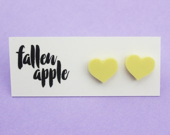 Acrylic heart stud earrings - yellow | love earrings | small heart | laser cut | tiny hearts | handmade earrings | pastel yellow hearts