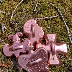 Vintage Whimsical Set of 4 Copper Tone Aluminum Cookie Cutters