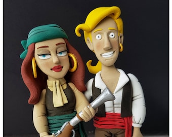 Monkey Island Topper Guybrush Threepwood & Elaine Marley Wedding Caketopper