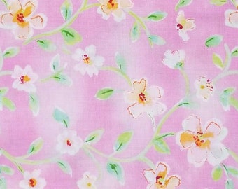 Pink floral fabric, 100% cotton, sold by the yard