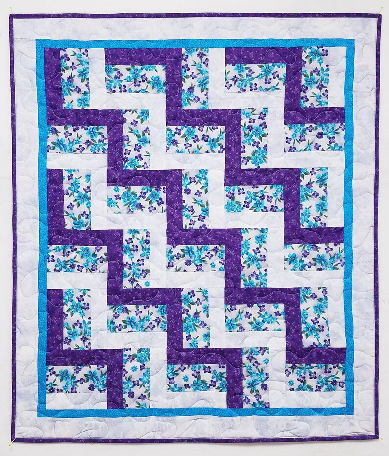 Purple /& turquoise rail fence cribbaby quilt 33x38