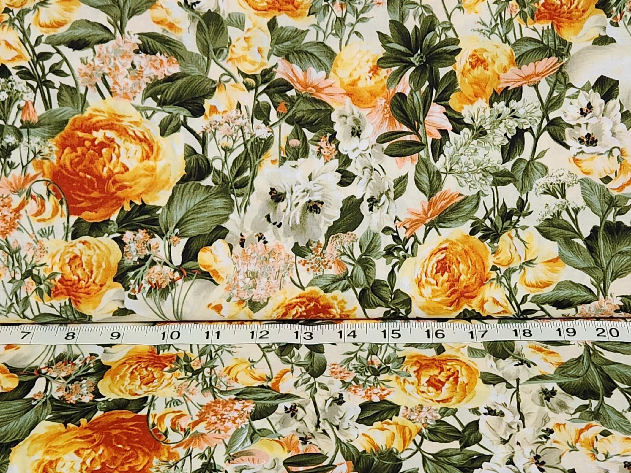 Yellow Roses Floral Fabric, 100% Cotton by P and B Textiles, Sold by ...