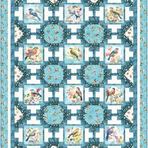 Birdsong Lap Size Quilt Kit by Pine Tree Country Quilts. Includes panel, pattern and Birdsong fabrics by Dan Morris for QT Fabrics