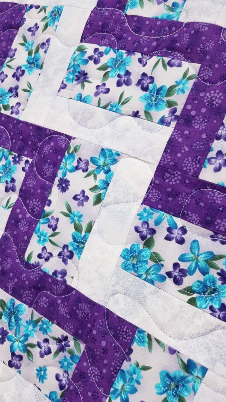 Purple /& turquoise rail fence cribbaby quilt 33x38