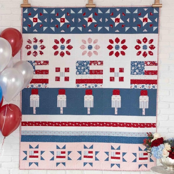 The Blessings of Liberty Quilt Kit, 60x72". Pattern and fabrics for the top and binding of this Patriotic quilt from Riley Blake Designs