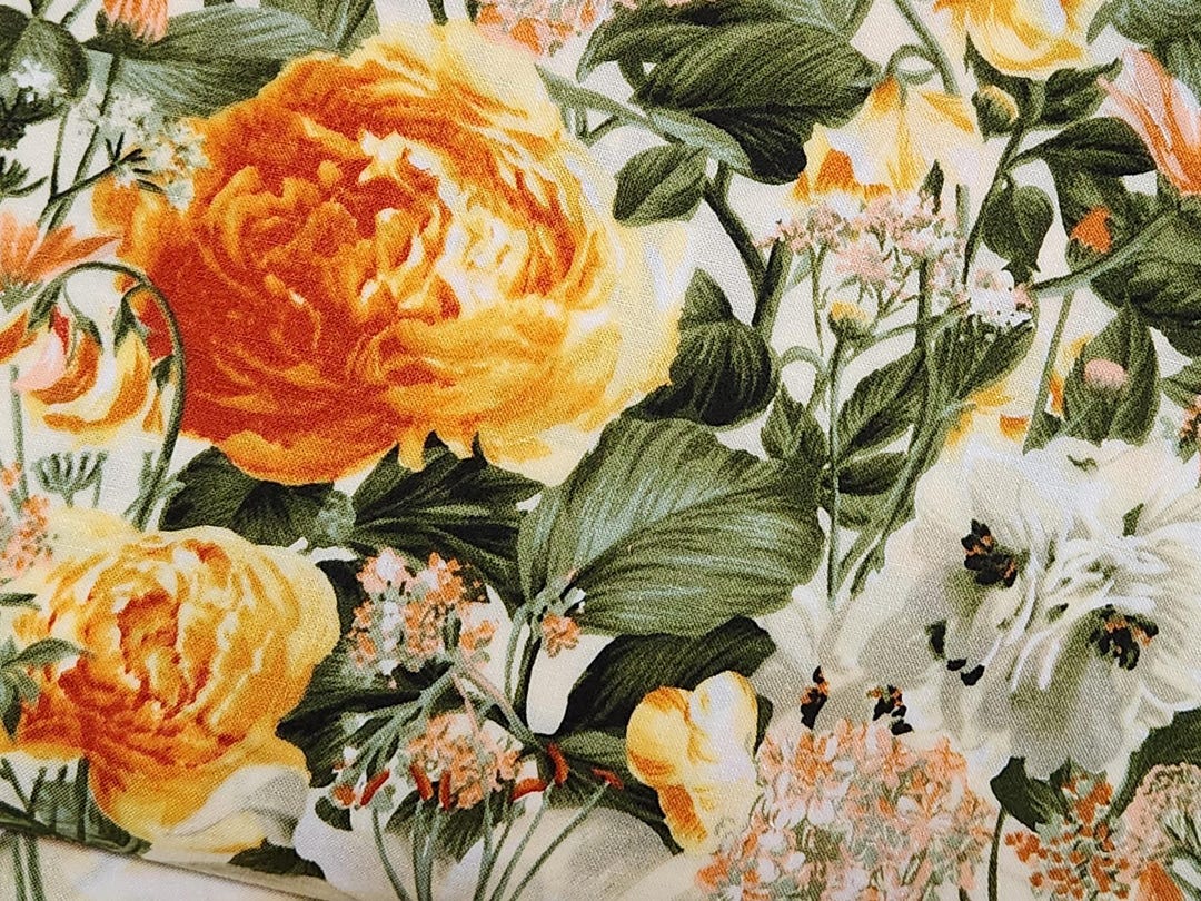Yellow Roses Floral Fabric, 100% Cotton by P and B Textiles, Sold by ...