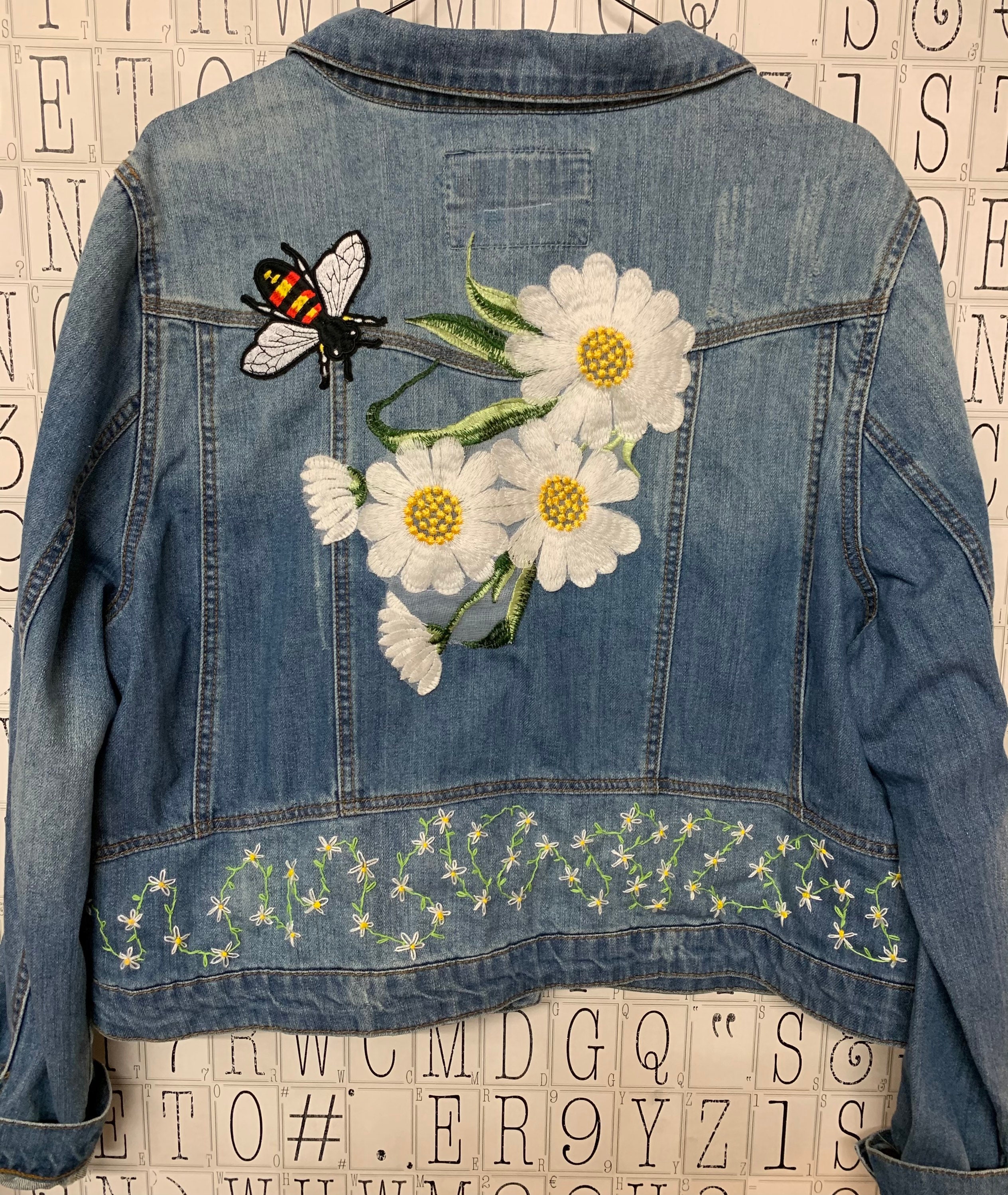 plus size embroidered jean jacket