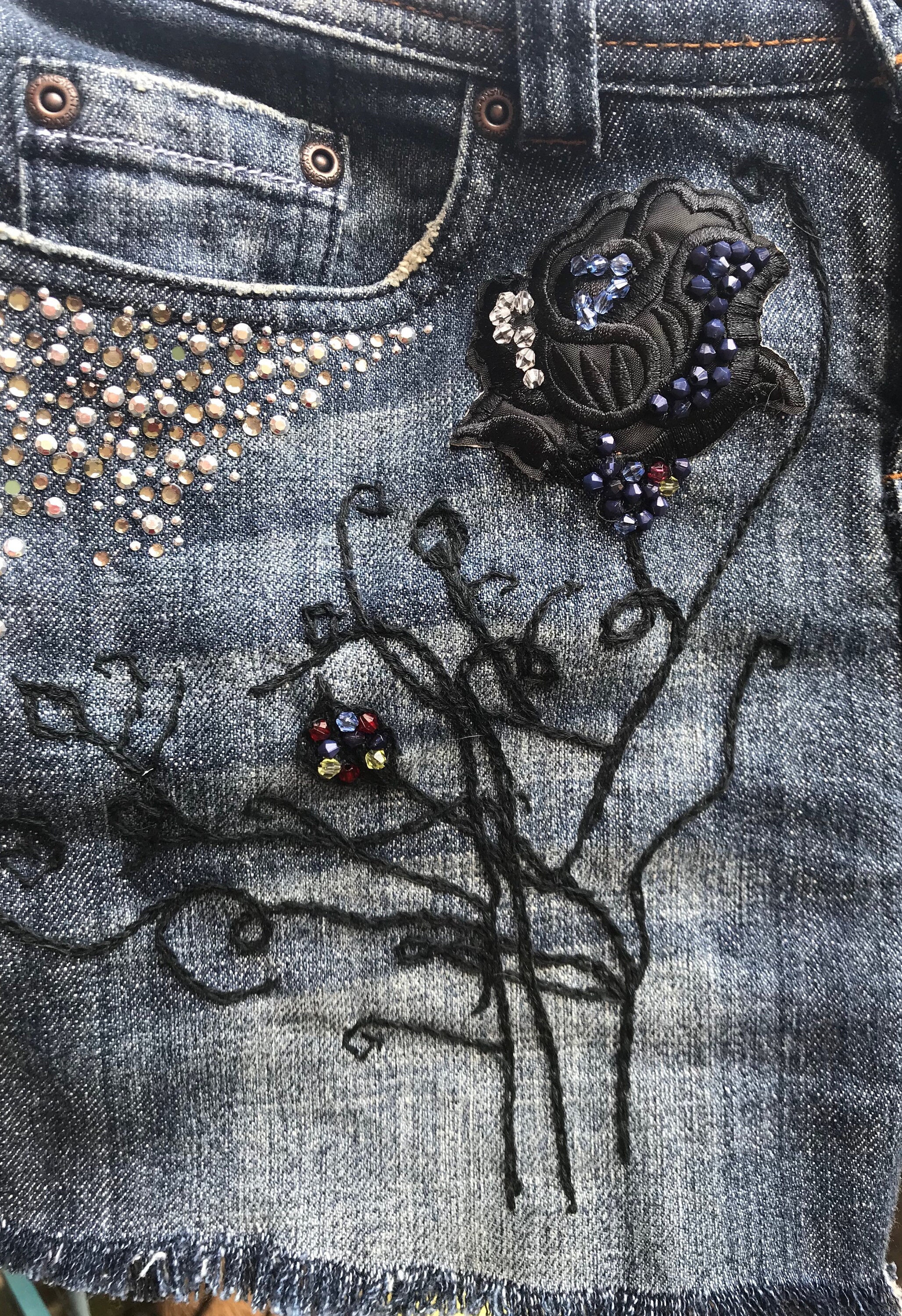 embellish denim shorts