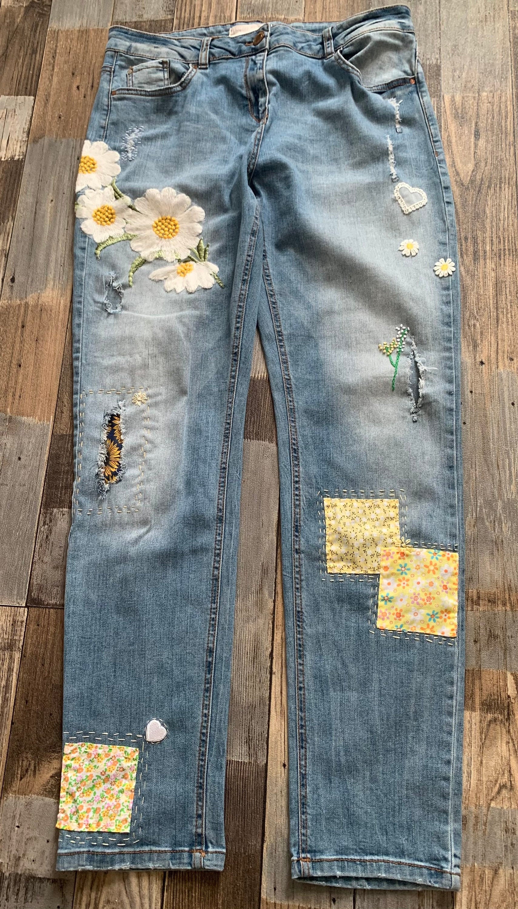 embellished blue jeans