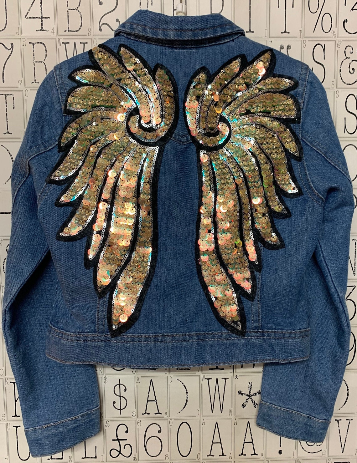 Angel Wings Sequinned Jean Jacket Age 9 10//Unique Recycled | Etsy