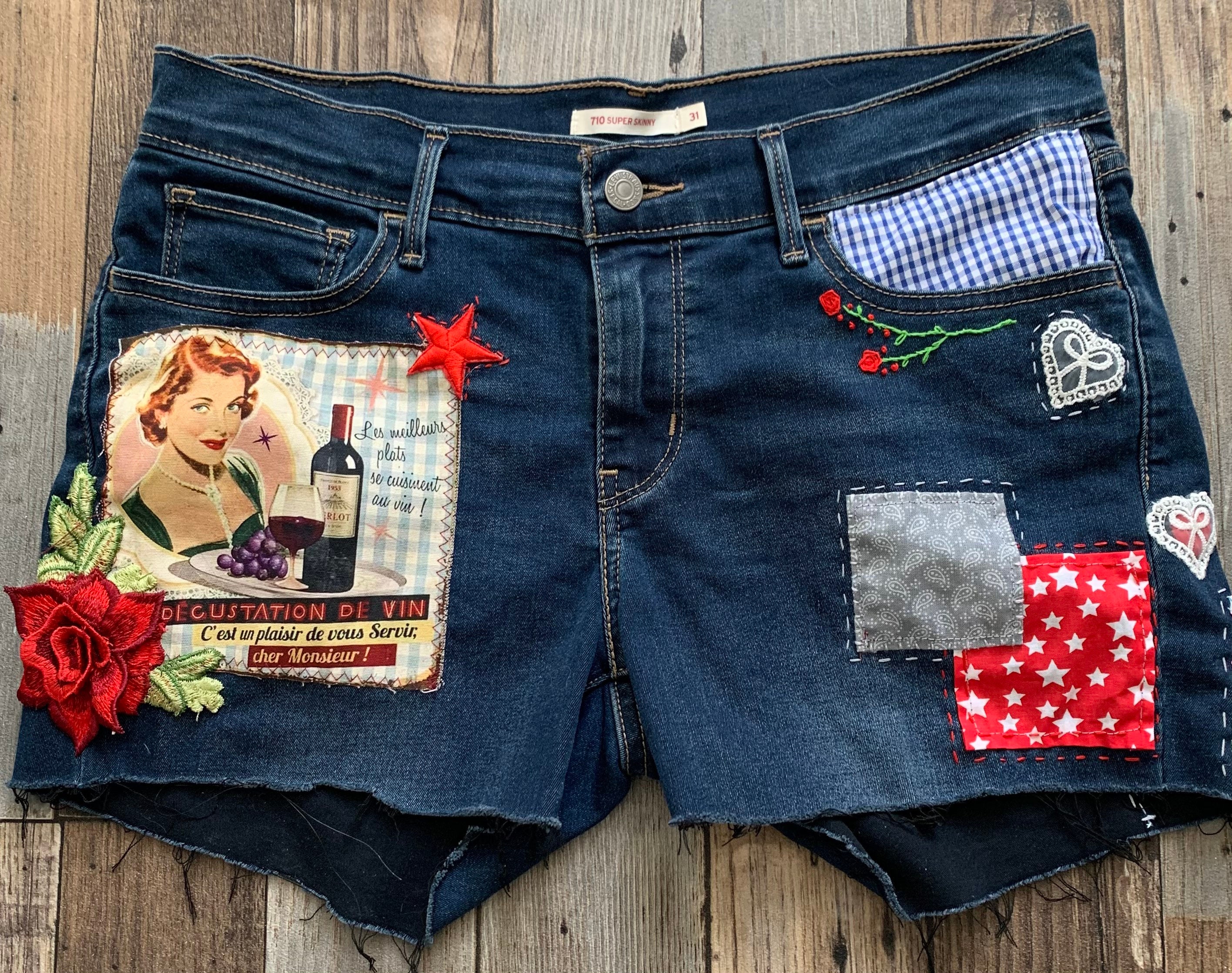 Customised blue jean shorts/festival 