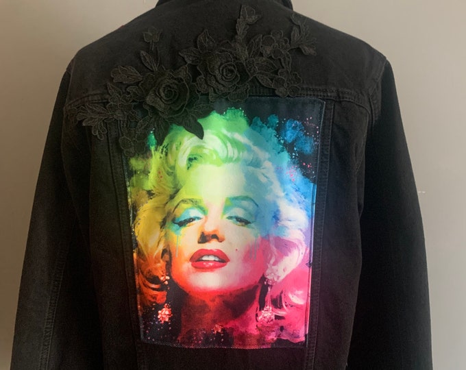 Decorated Black Denim Jacket // Marilyn Monroe Style Jean Jacket