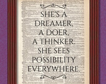 Dictionary Art Print She's a Dreamer  Quote Inspirational Motivational Decor B2G1