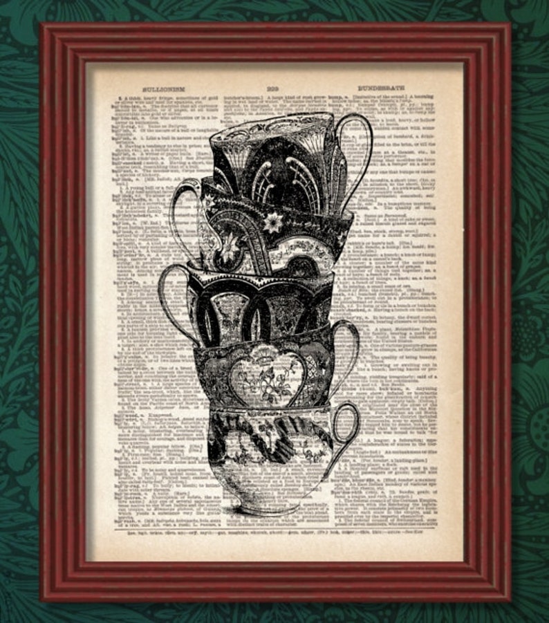 Dictionary Art Print Stacked Teacups English Alice Tea Cup Set Etsy