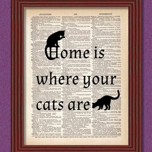 Dictionary Art Print Home is Where Your Cats Are  Cat Chat Pets Decor Wall Paw Vintage Typography Book B2G1
