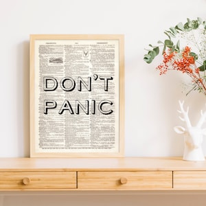 Dictionary Art Print Don&#39;t Panic Hitchhiker&#39;s Guide Gift Dorm Decor Space Galaxy Adventure Motivational B2G1