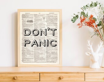 Dictionary Art Print Don't Panic Hitchhiker's Guide Gift Dorm Decor Space Galaxy Adventure Motivational B2G1