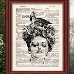 Dictionary Art Print Put A Bird On It  Woman Gibson Girl Cardinal Nest Bird Dorm Decor Wall Illustration Book B2G1