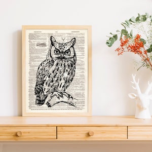 Dictionary Art Print Screech Owl  Forest animal Woodland Bird Dorm Decor Wall Illustration Book B2G1